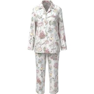 Nick & Nora Pajama Set Womens M White Birthday Cake Print Cotton Sleepwear